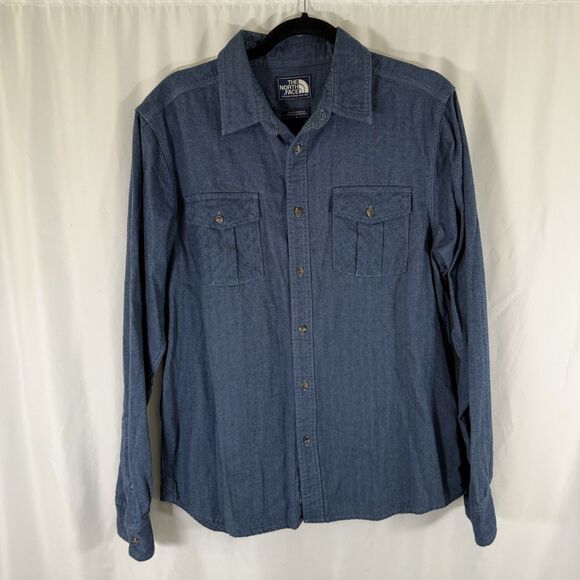 North Face Shirt Men's Large Blue Long Sleeve Button Up 100% Cotton - Picture 1 of 10